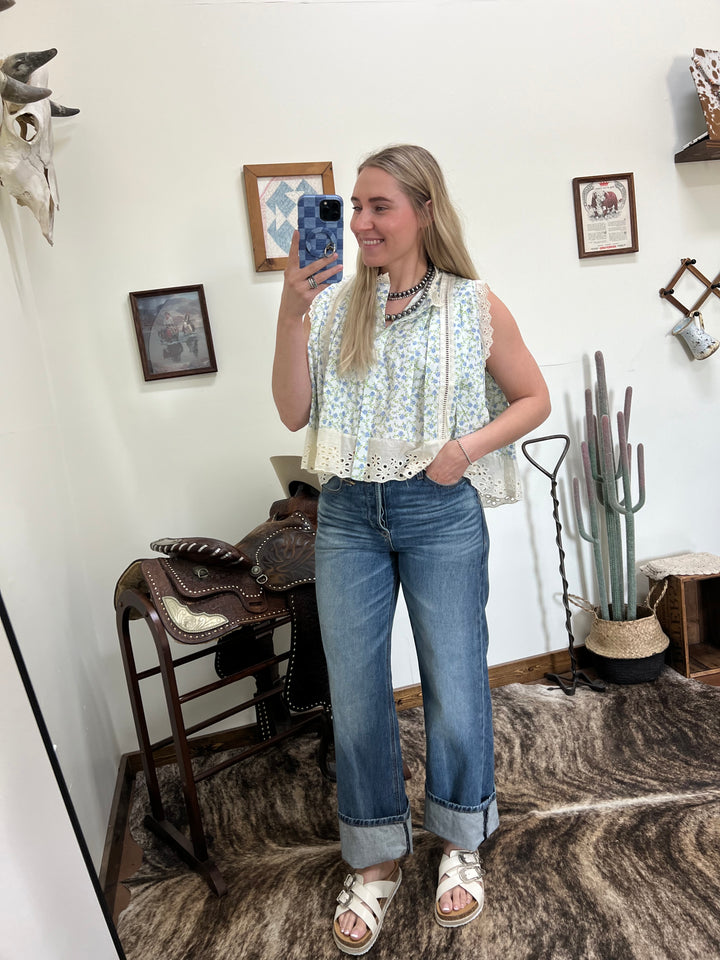 Ditsy Floral Eyelet Tank