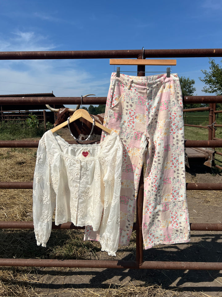 Patchwork Floral Wide Leg Pants