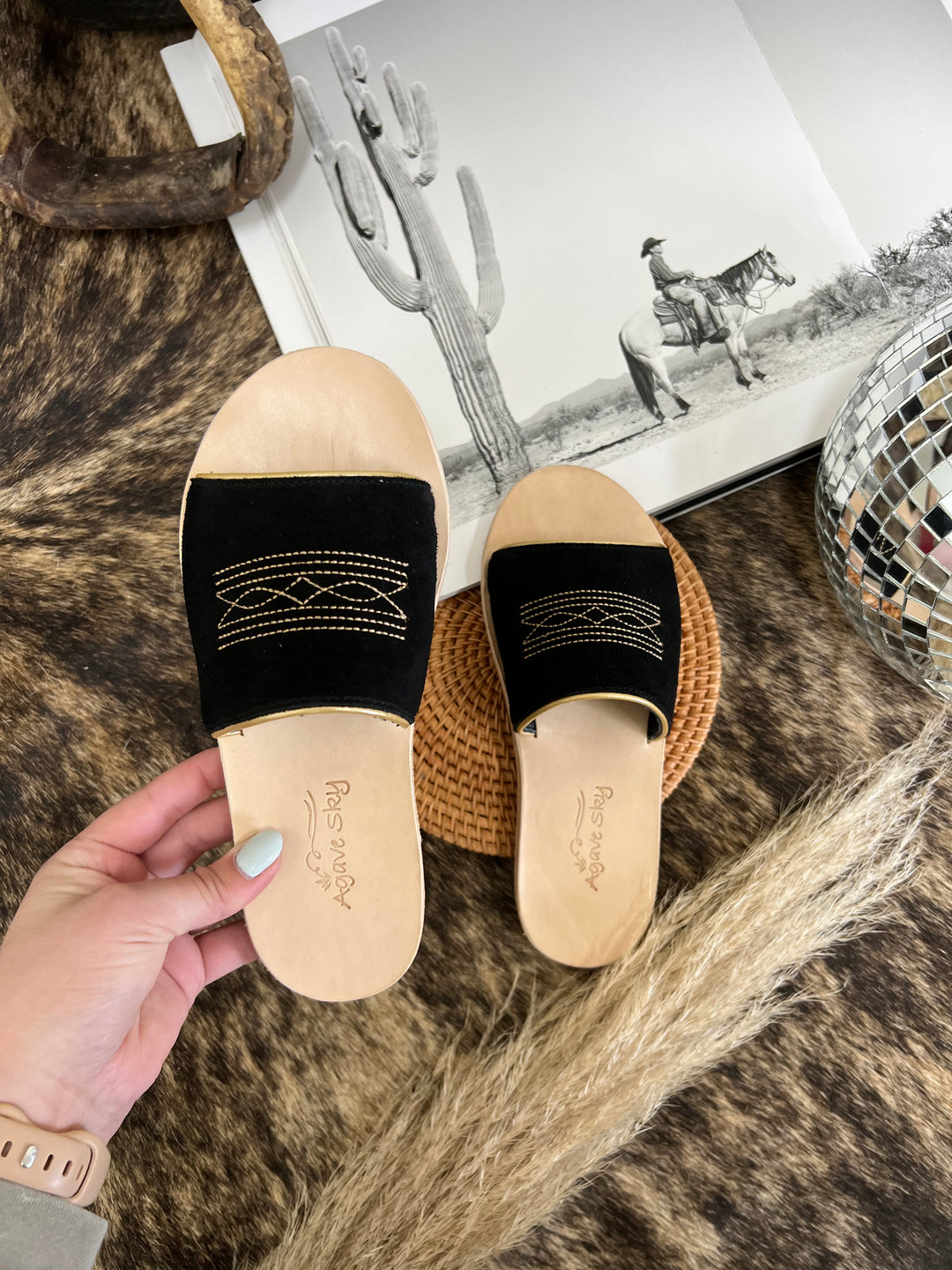 Nadia Black Suede Out Sandals