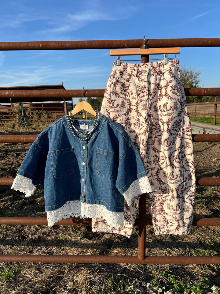 Western Brown Toile Barrel Jeans