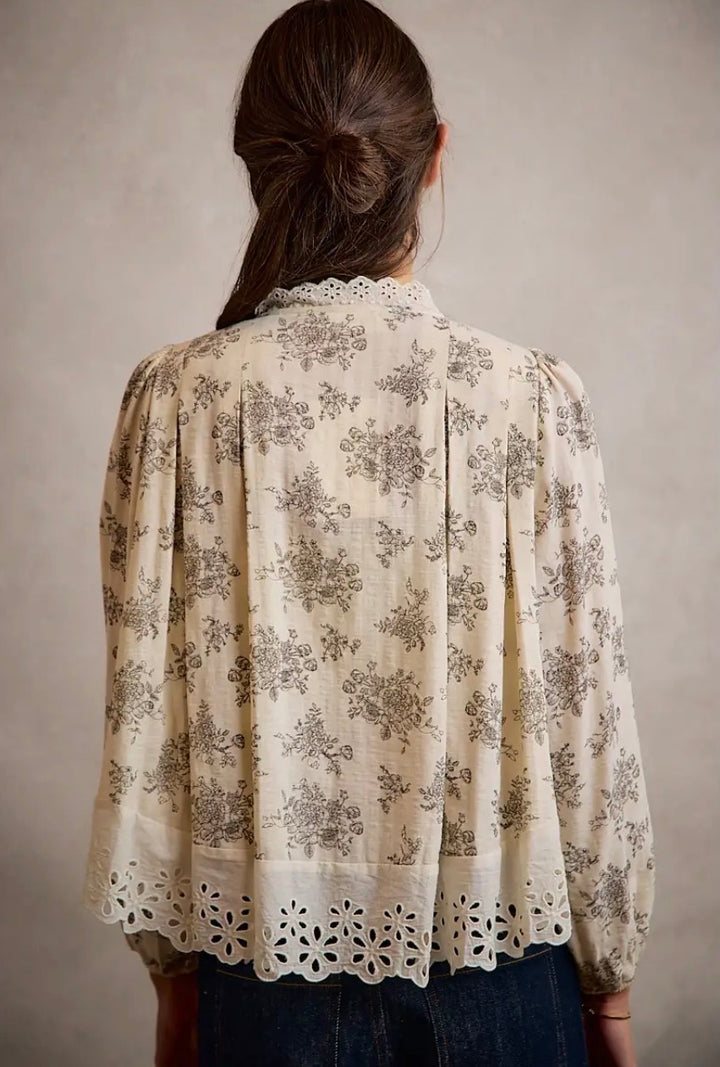 Floral Toile Eyelet Top