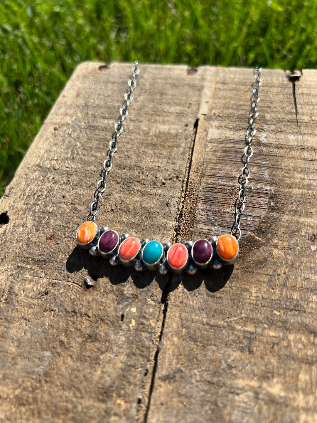 Multi Stone Bar Necklace
