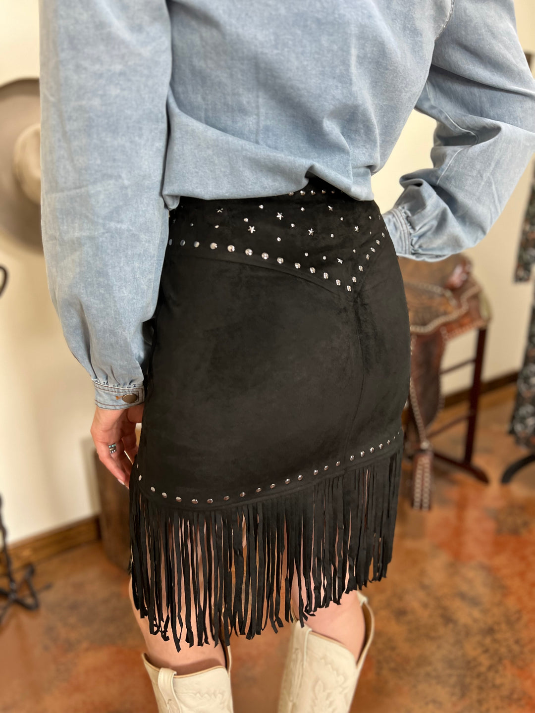 The Studded Fringe Buckle Skirt