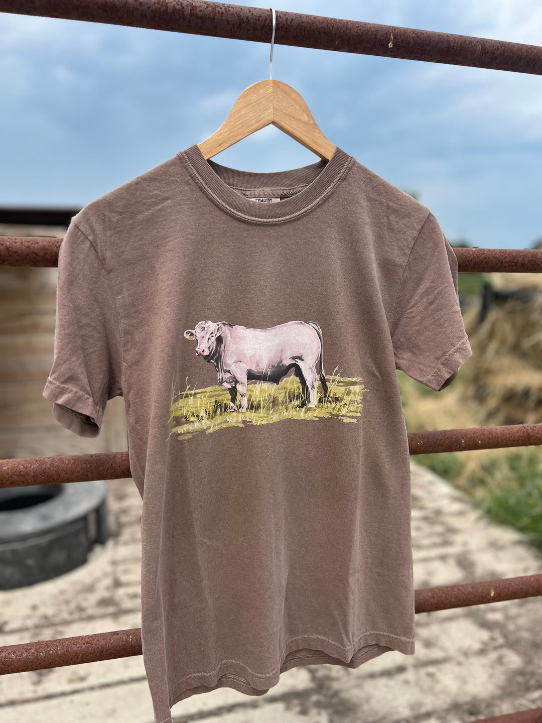 Watercolor Charolais Tee-Mocha