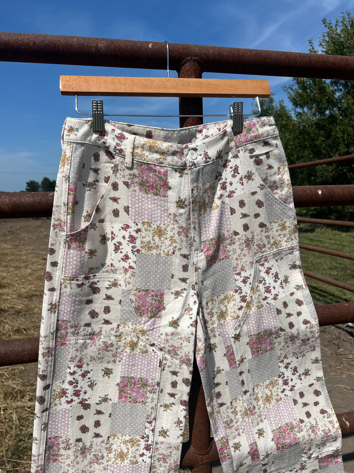Fall Patchwork Floral Wide Leg Pants