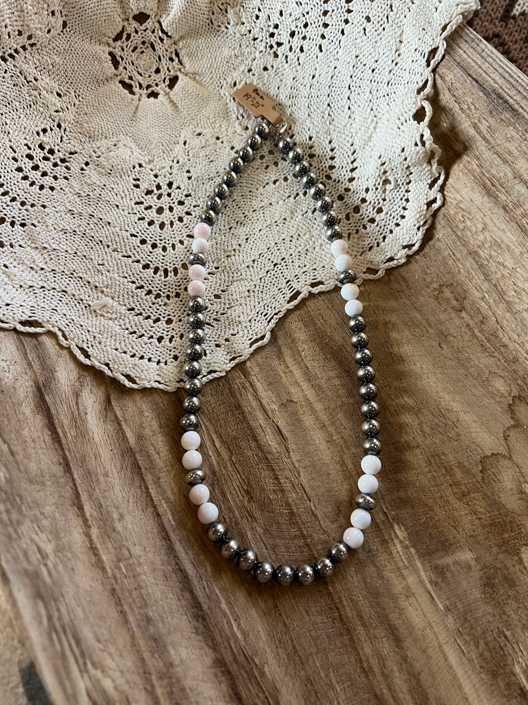 Pink Conch & 8mm Sterling Silver Pearl Necklace-19”
