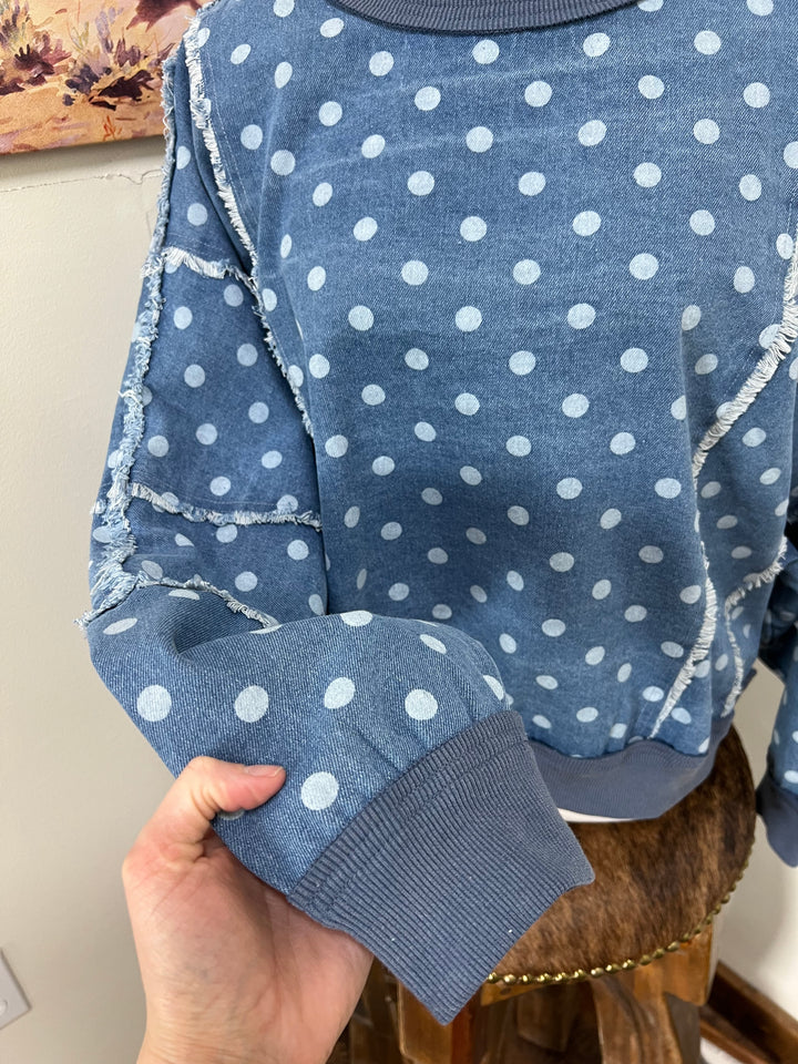 Distressed Polka Dot Denim Pullover