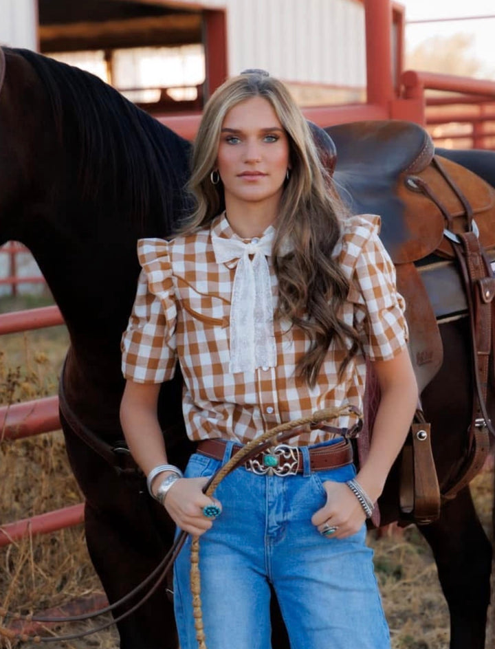 Ruffle Gingham Button Up