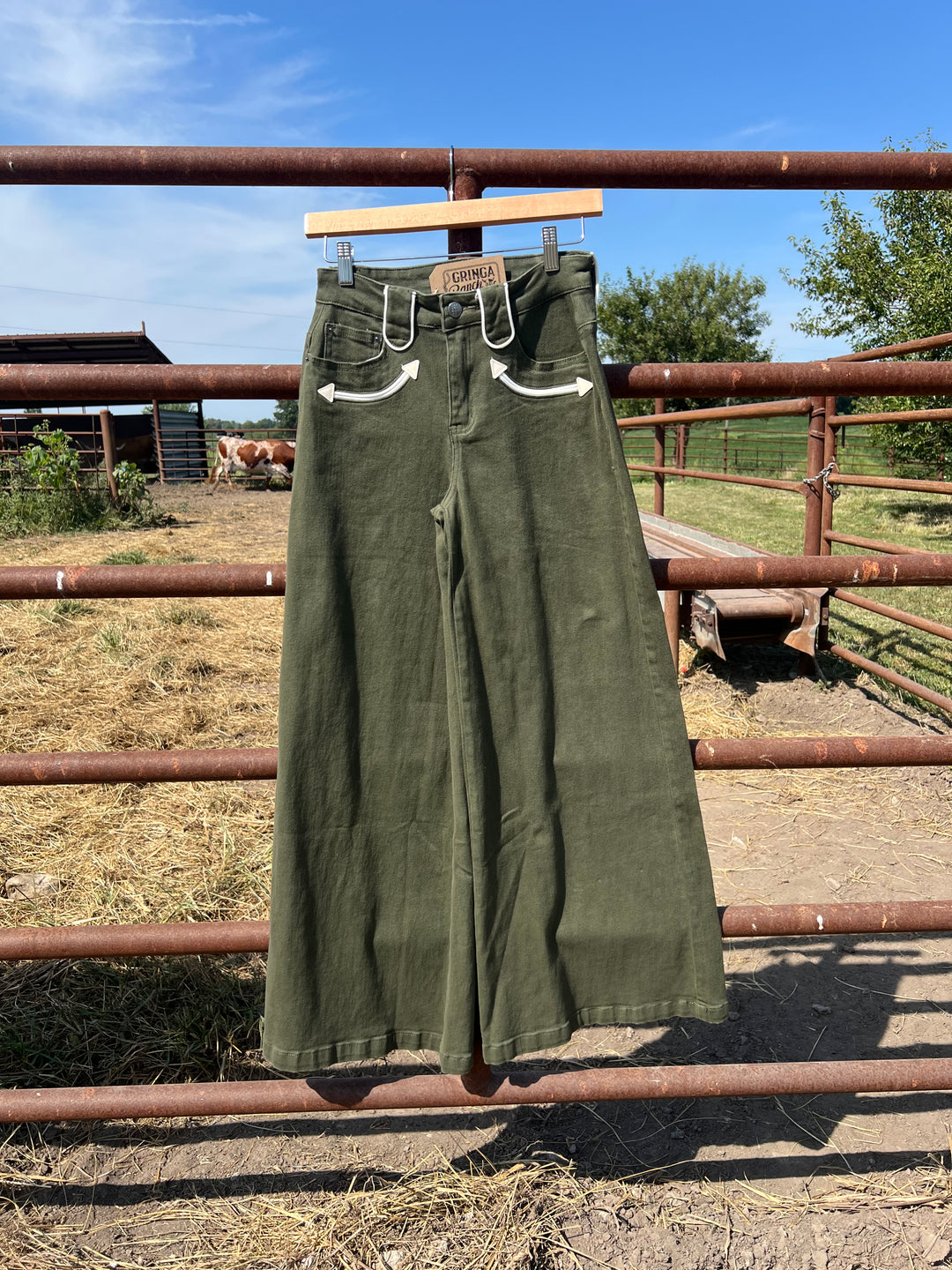 Olive Smiley Wide Leg Jeans