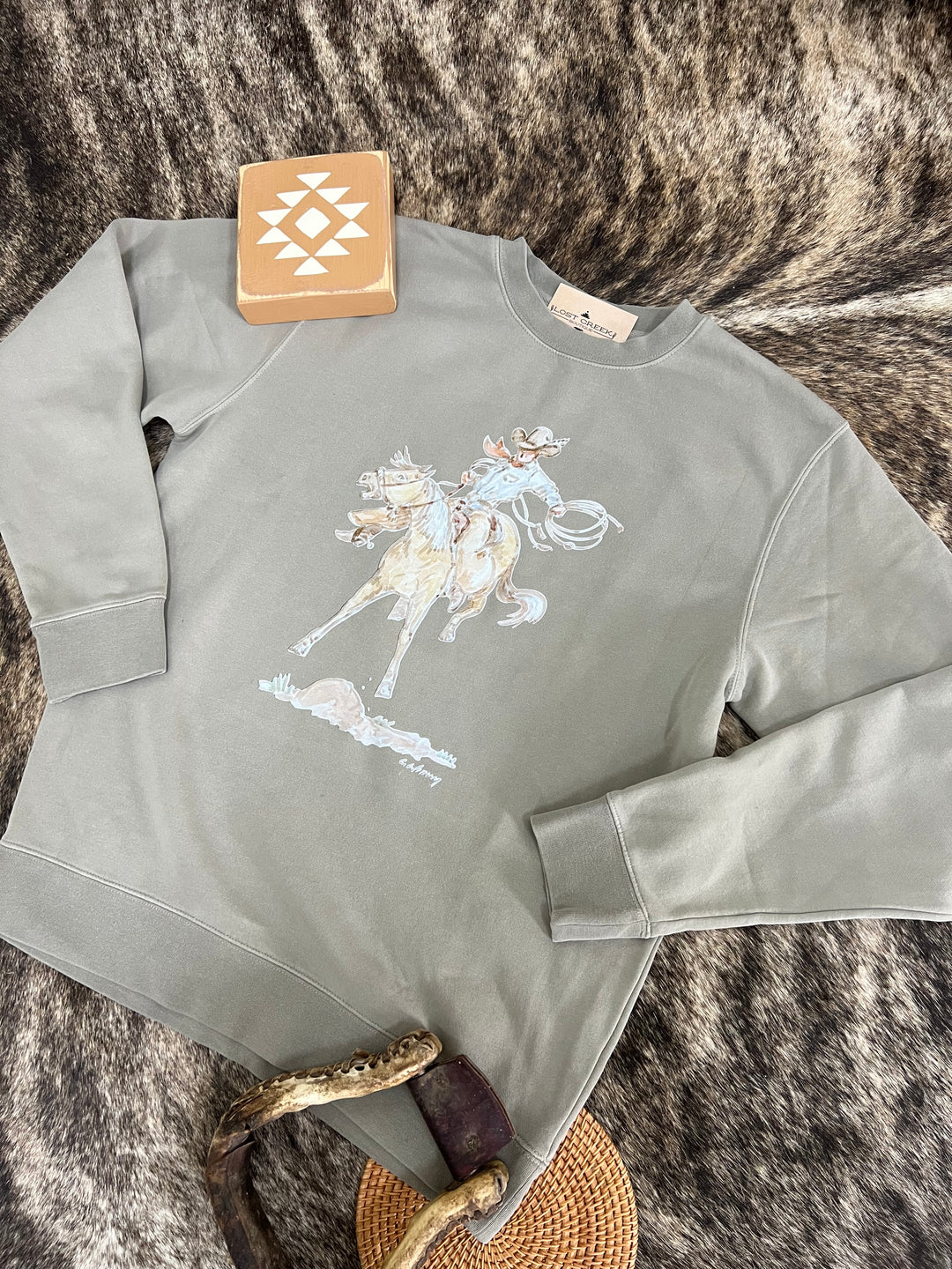 Wild One Bronc Crewneck-Concrete