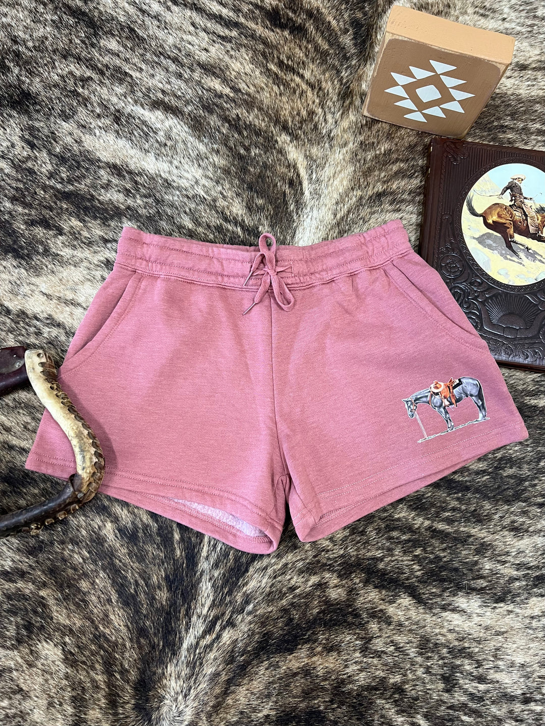 Gray Cowpony Shorts-Mauve
