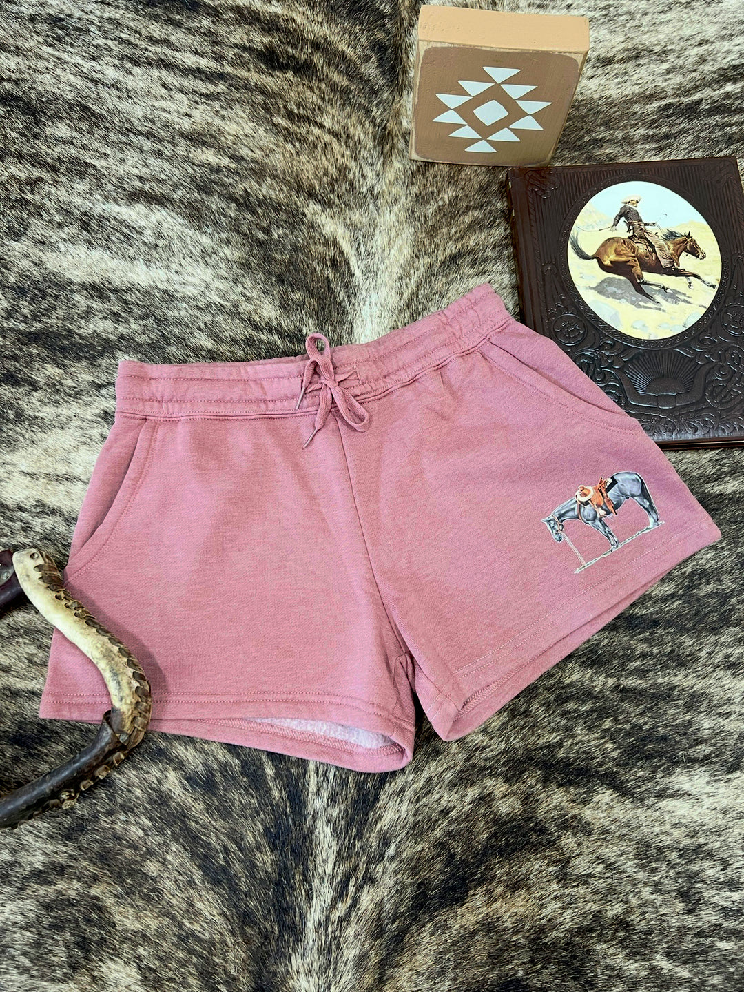 Gray Cowpony Shorts-Mauve