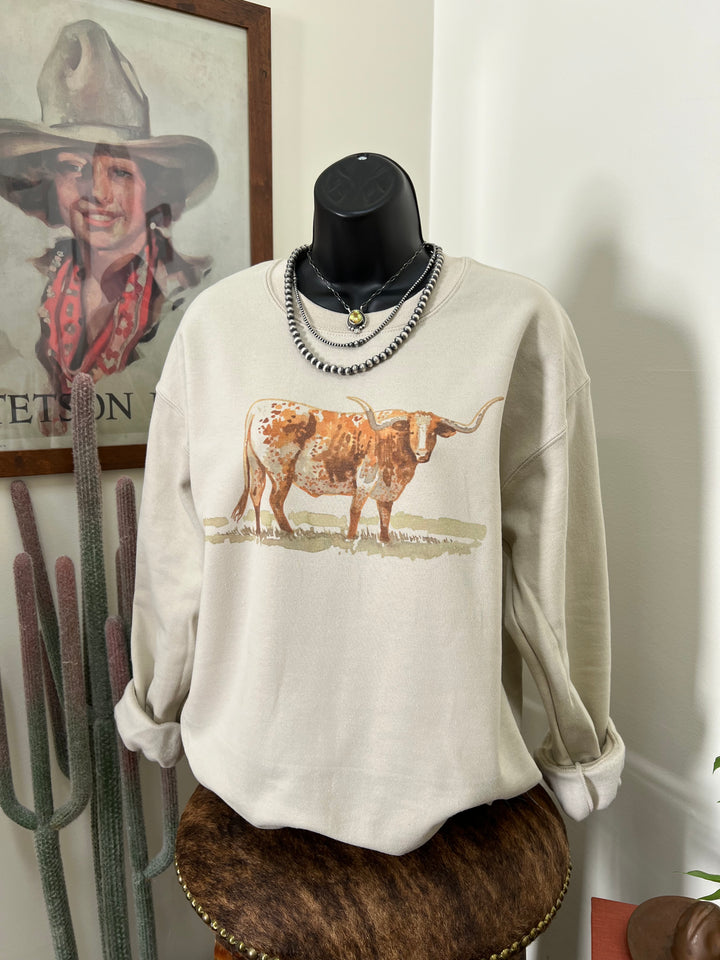 Water Color Longhorn Crewneck