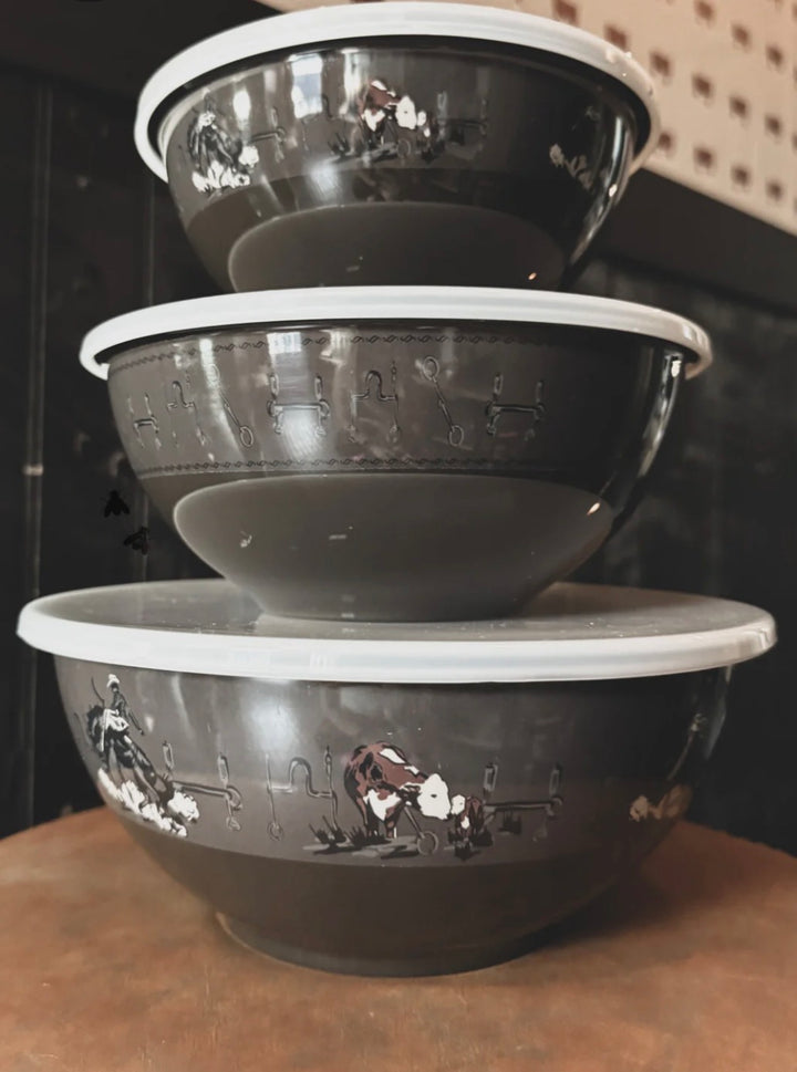 Hereford/Bucking Horse  3PC Bowl Set