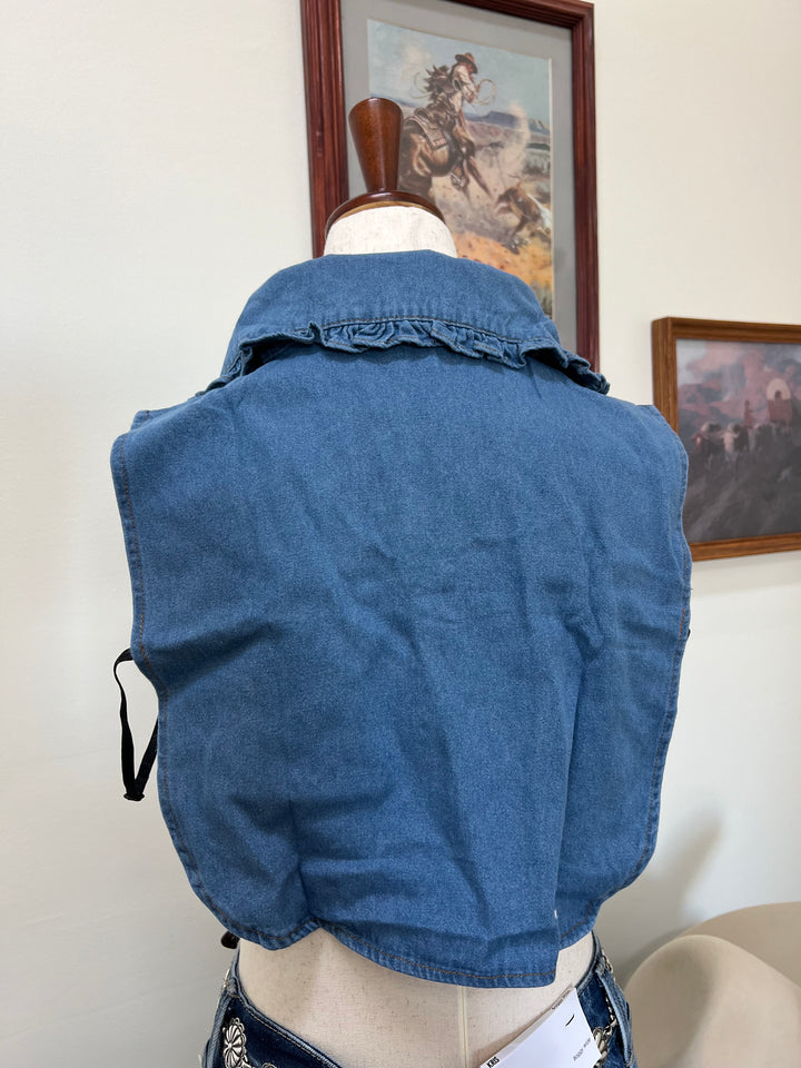 Ruffle Denim Faux Collar