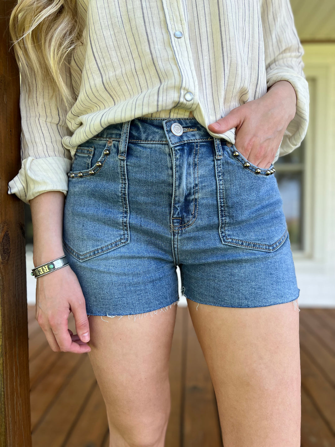 Studded Denim Shorts