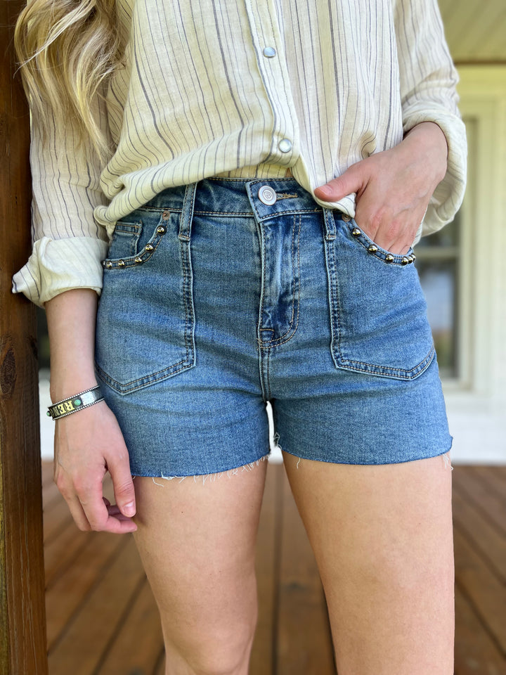 Studded Denim Shorts