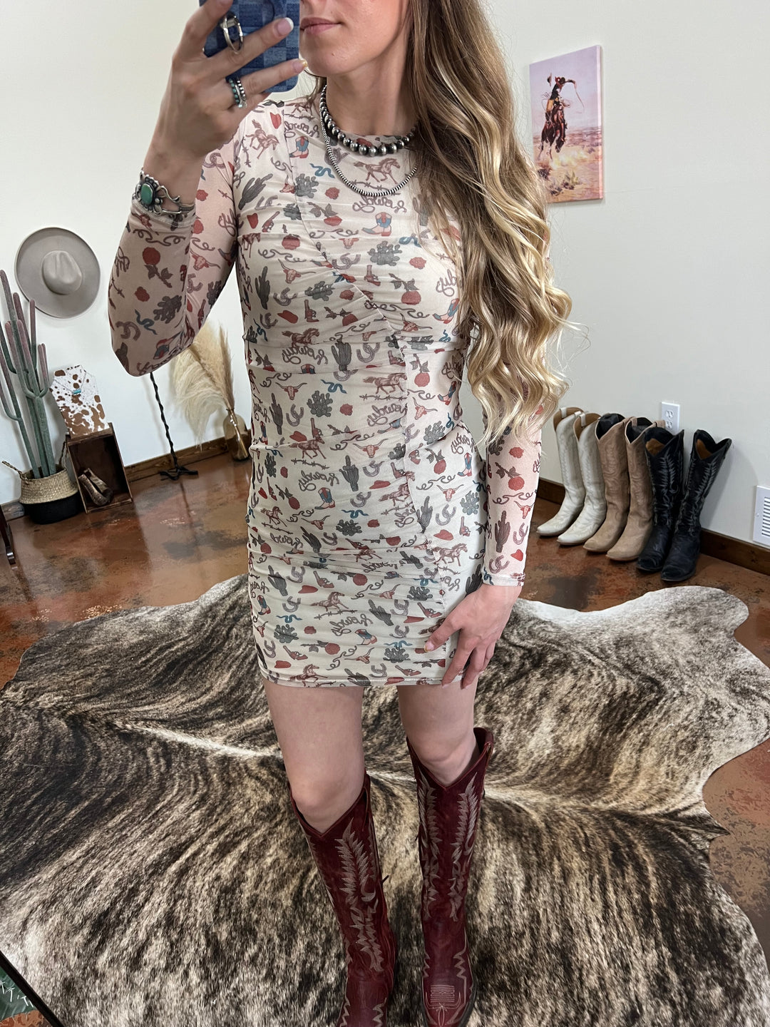 Tattooed Western Print Mesh Dress{SMALL ONLY LEFT}