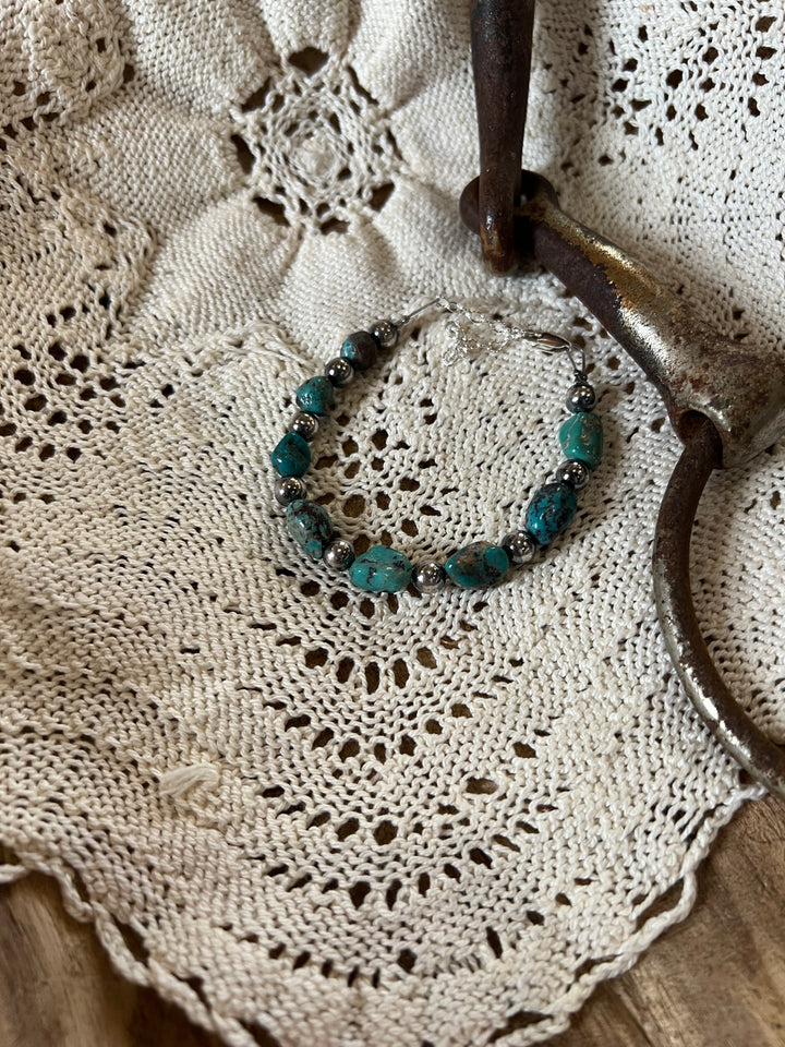 Blue Turquoise Nugget & Sterling Silver Bracelet