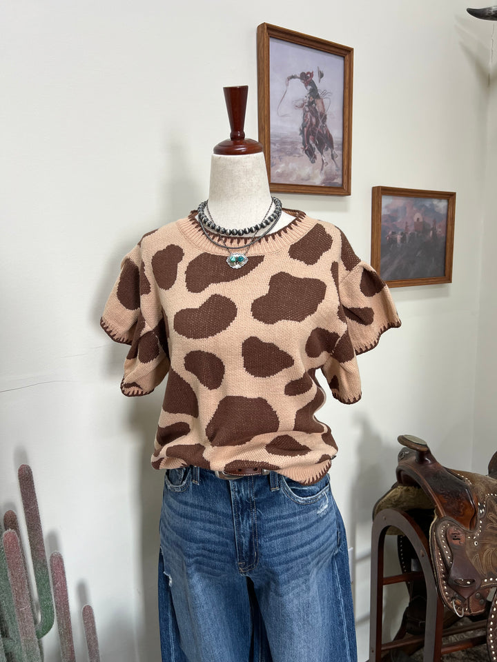 Cow Print Sweater Top