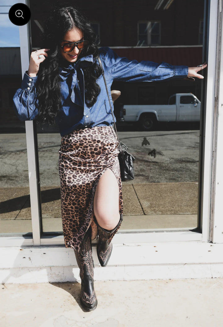 Denim Bow Button Up