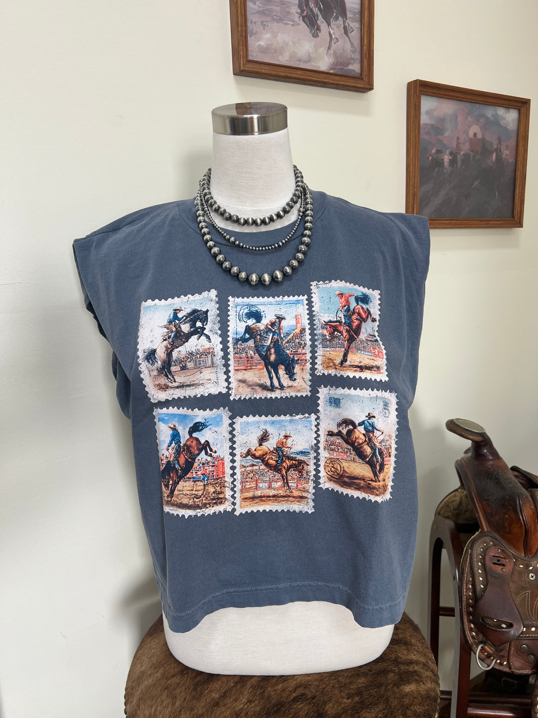 Rodeo Stamp Muscle Tank-Denim
