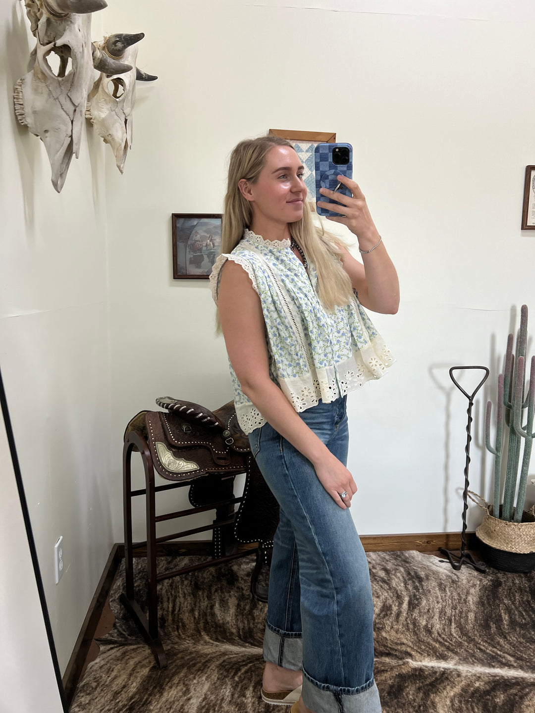 Ditsy Floral Eyelet Tank