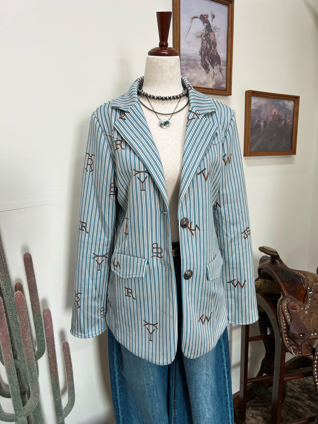 Blue Pinstripe Cattle Brand Blazer