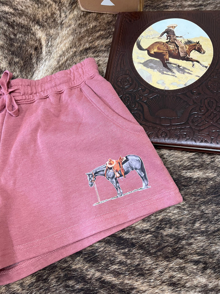 Gray Cowpony Shorts-Mauve