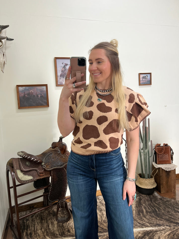 Cow Print Sweater Top