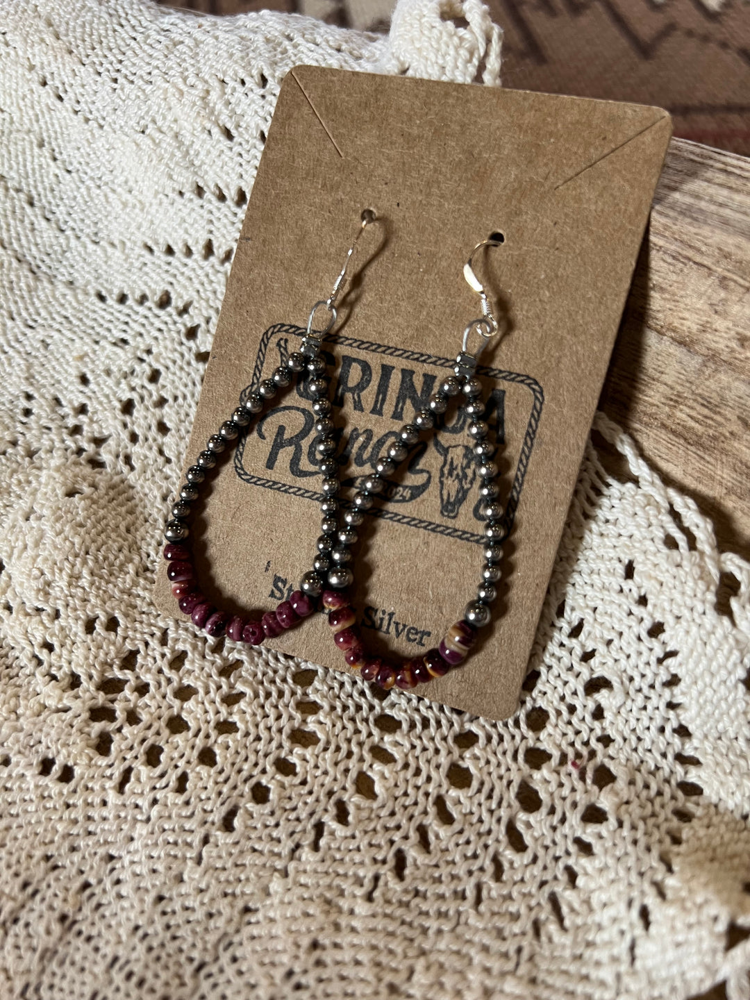 Sterling Pearl & Purple Spiny Earrings