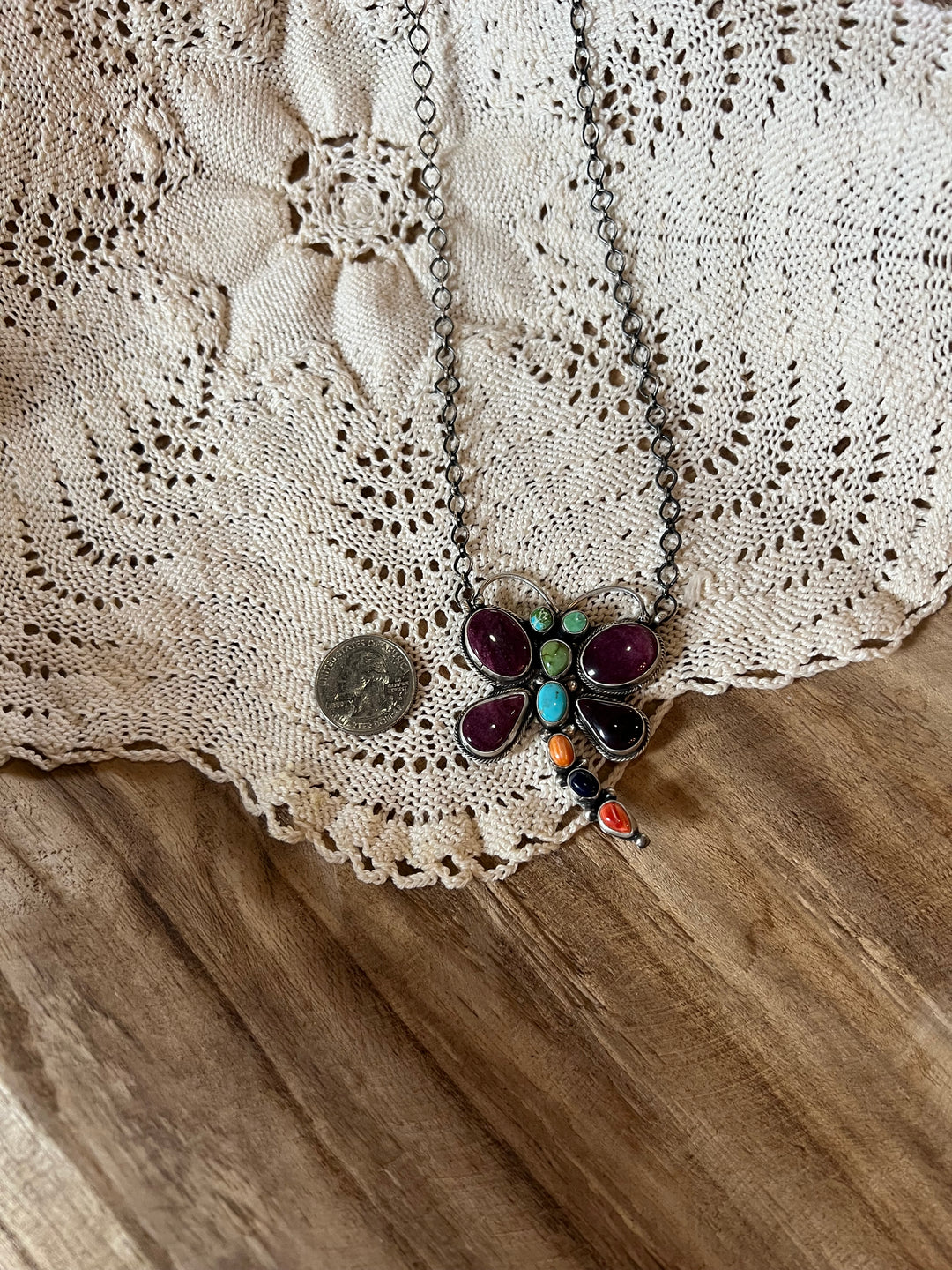 Multi Stone Dragon Fly Necklace