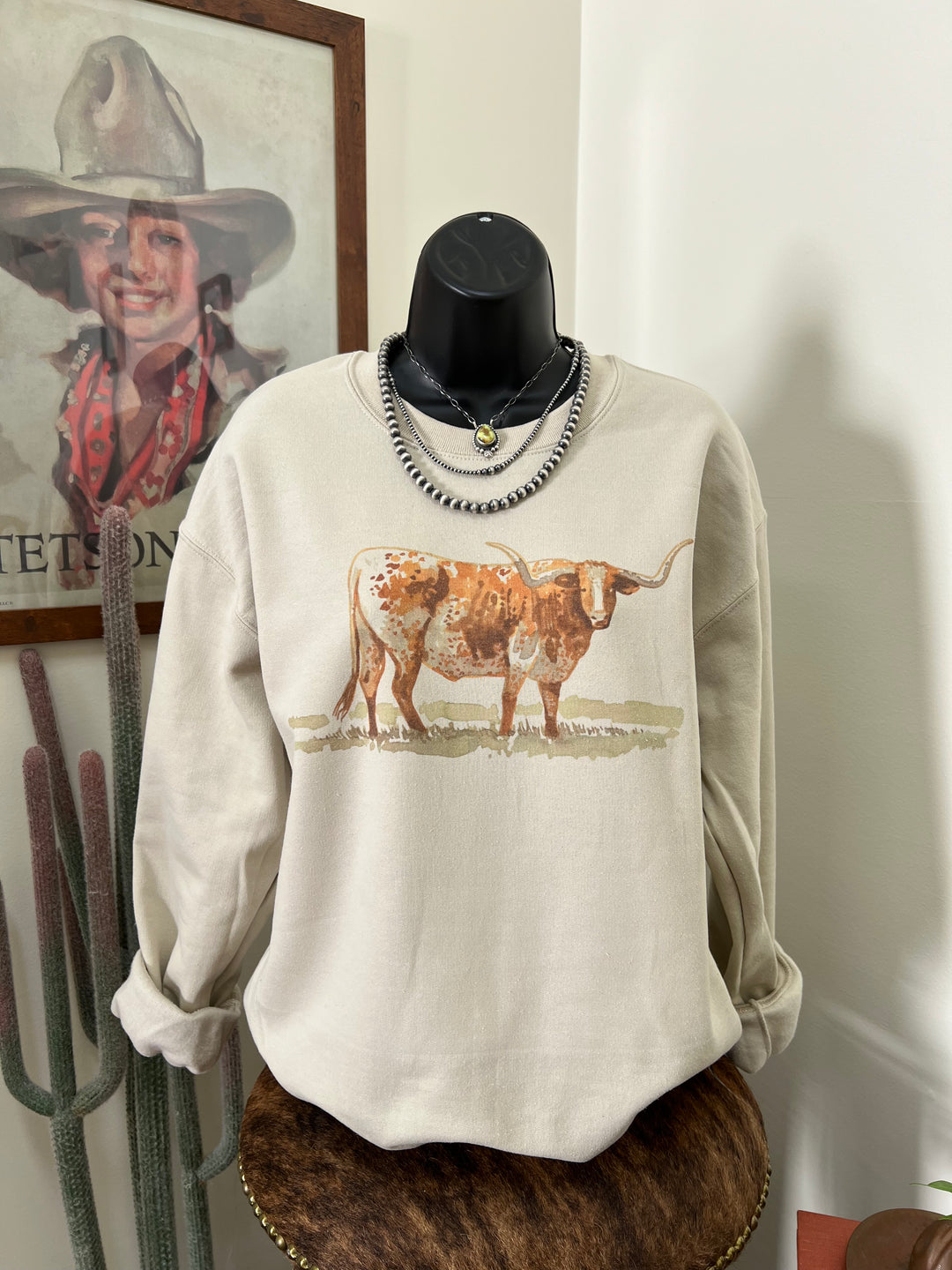 Water Color Longhorn Crewneck