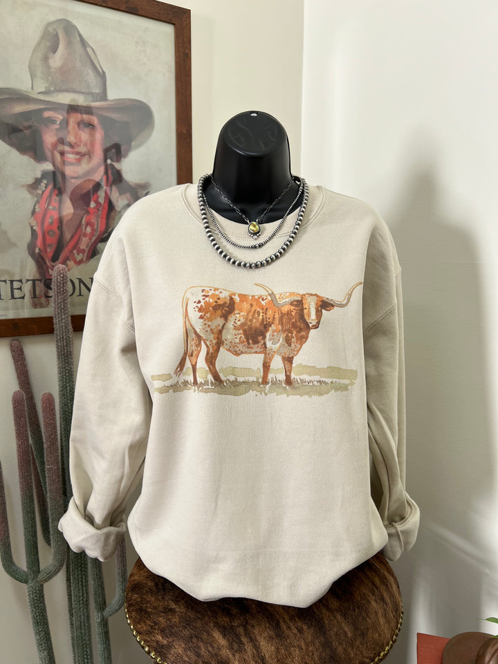 Water Color Longhorn Crewneck