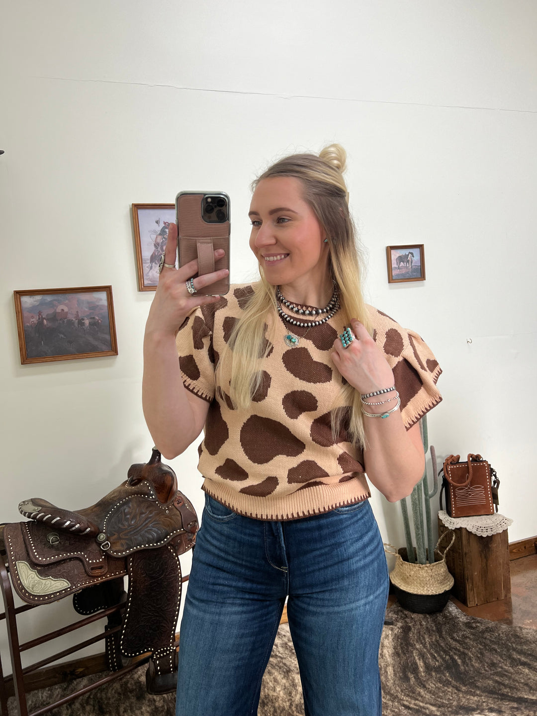 Cow Print Sweater Top