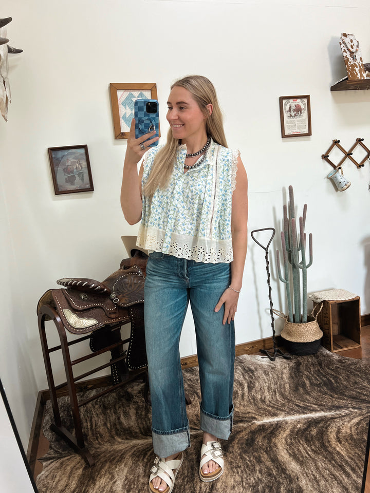 Ditsy Floral Eyelet Tank