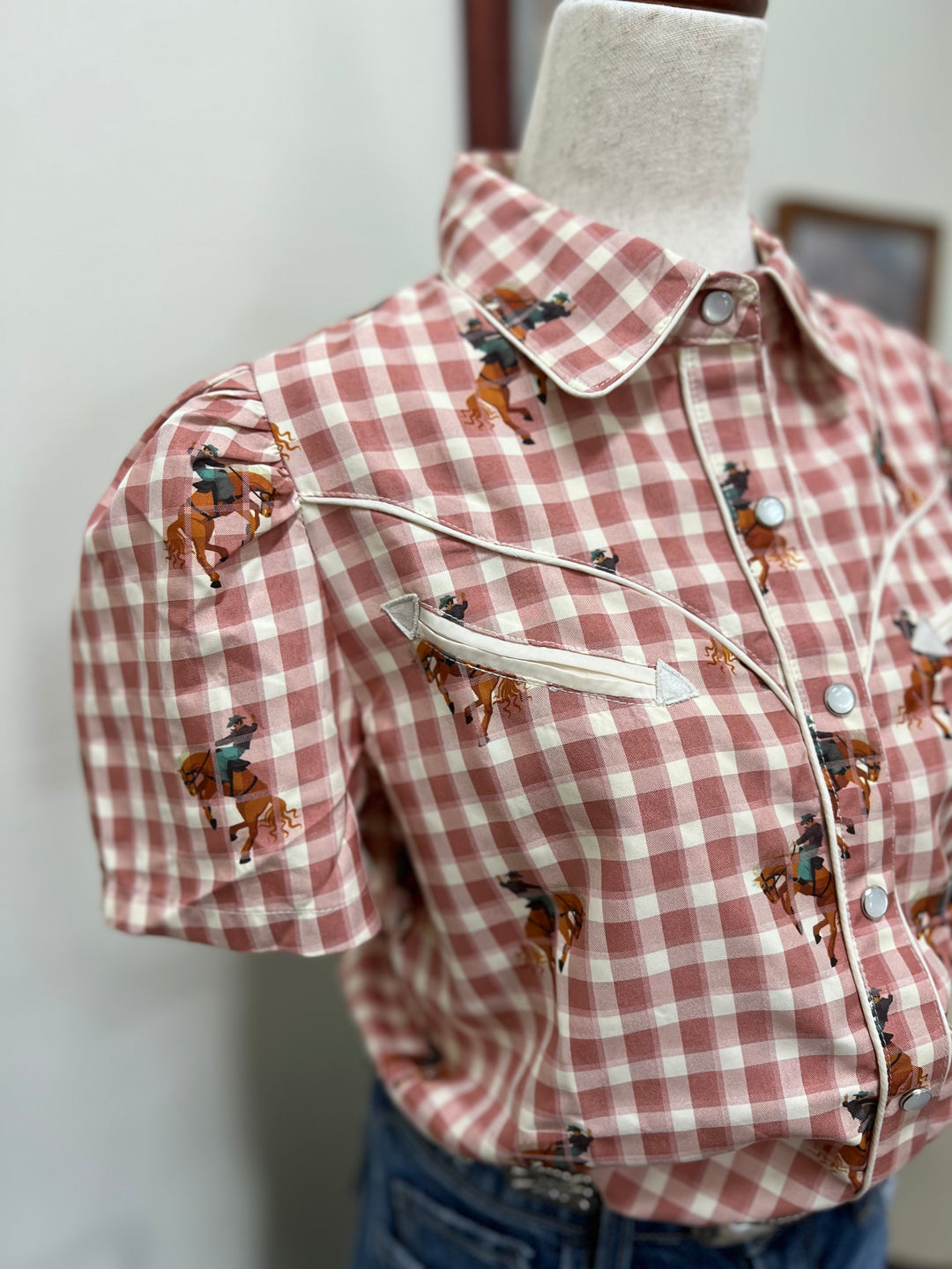 Pink Gingham Cowboy Button-Up