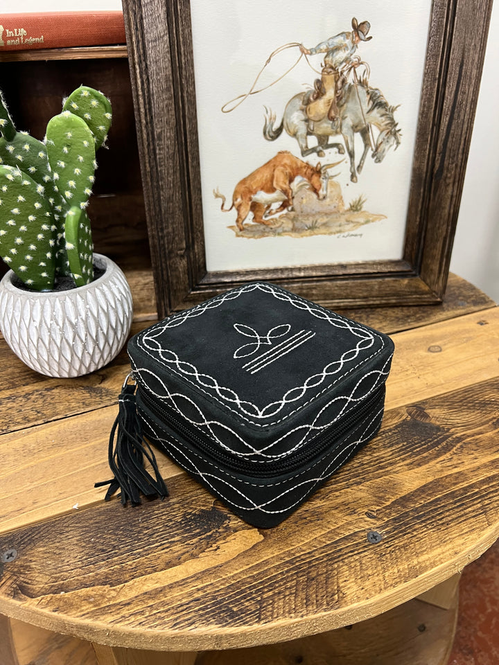 Black Boot Stitch Jewelry Case-Square