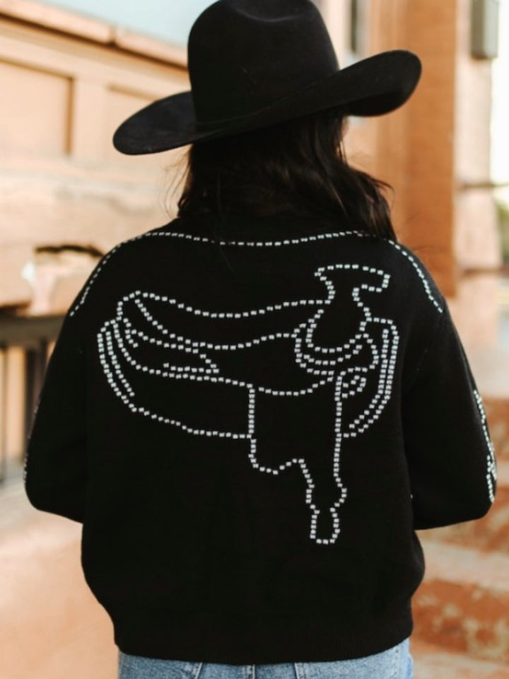 Boot Stitch Saddle Knit Cardigan-Black