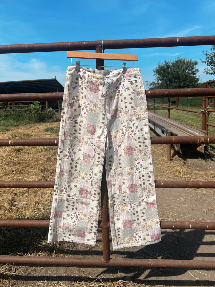 Fall Patchwork Floral Wide Leg Pants