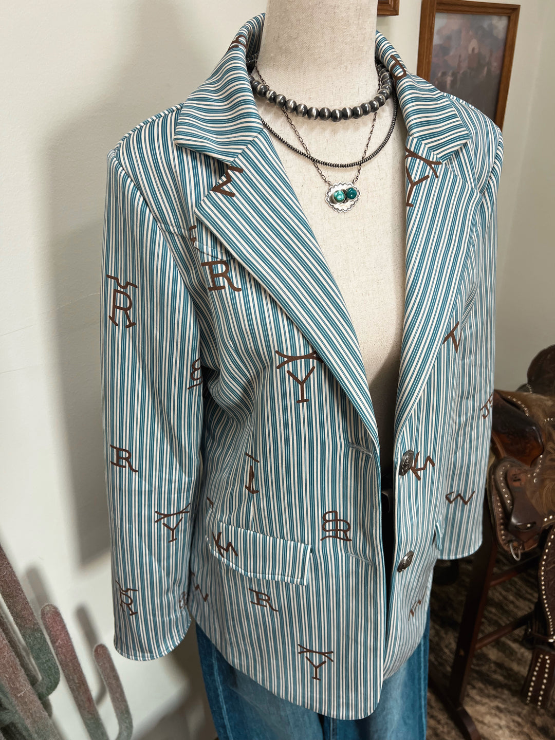 Blue Pinstripe Cattle Brand Blazer