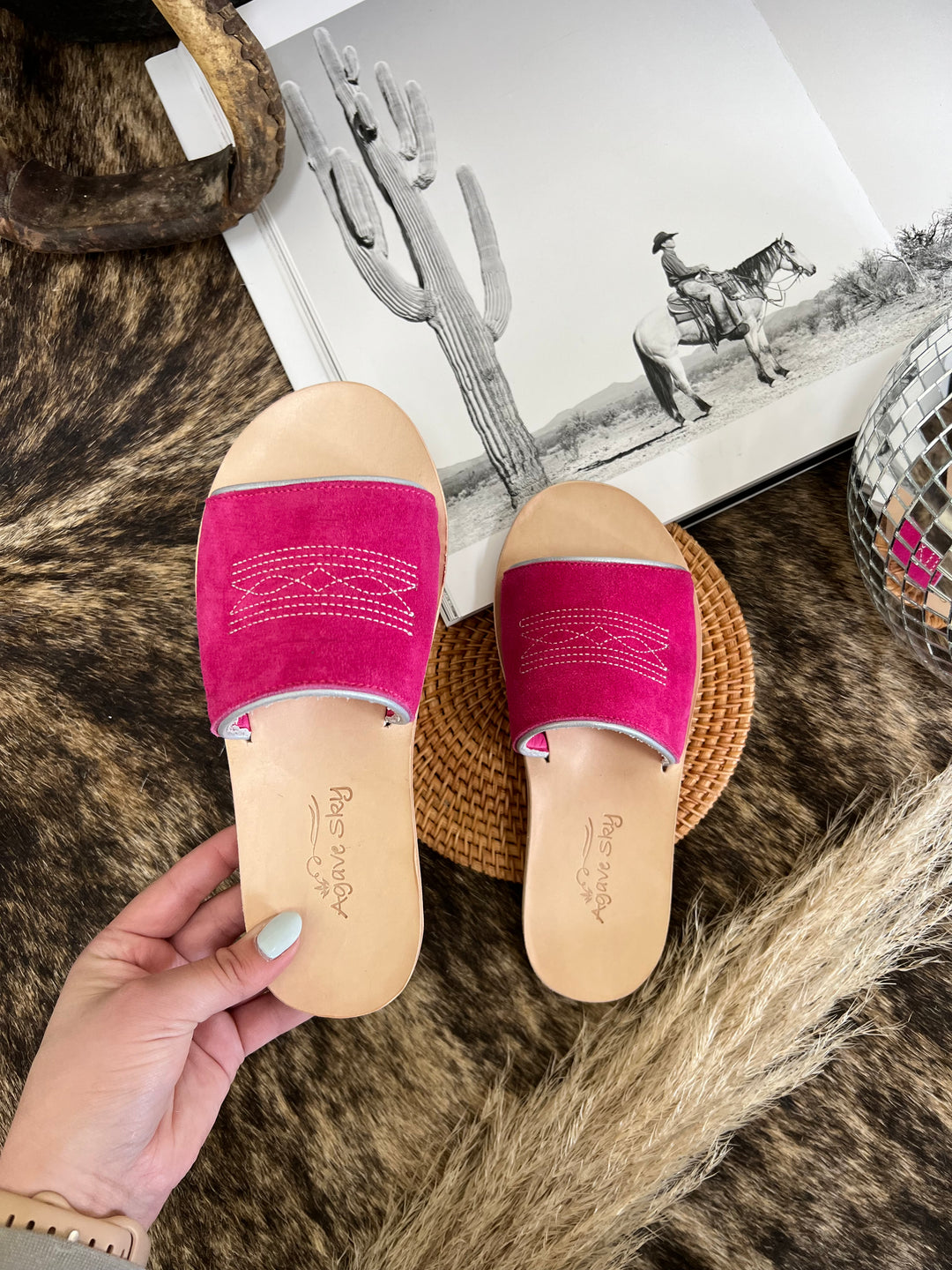 Nadia Pink Suede Out Sandals