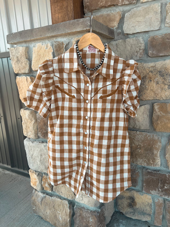 Ruffle Gingham Button Up