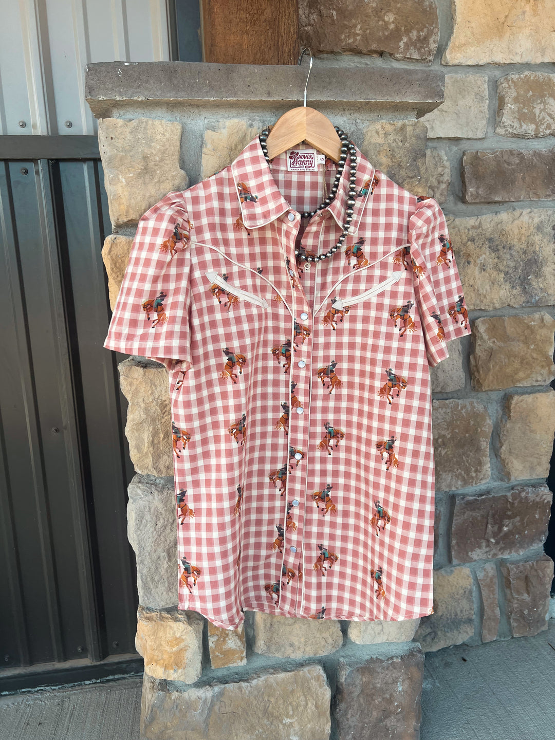 Pink Gingham Cowboy Button-Up