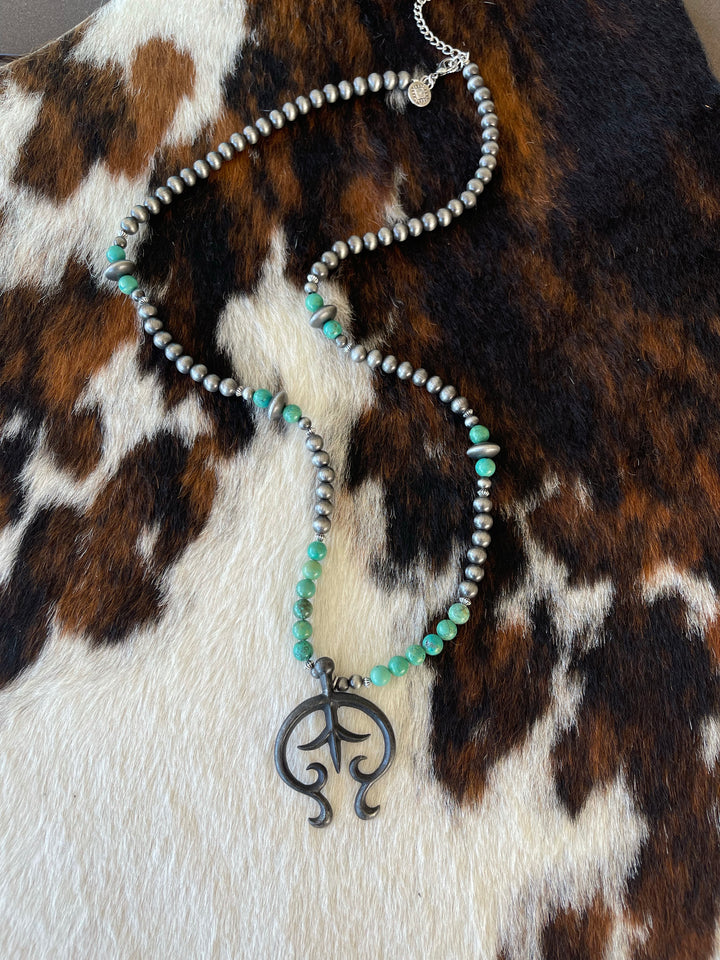 Faux Pearl & Green Turquoise Naja Necklace