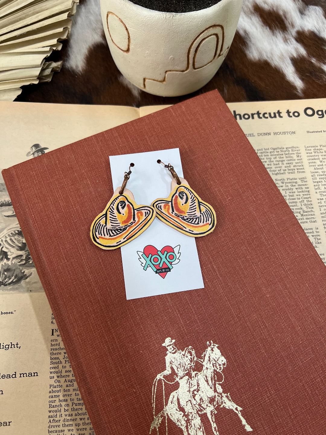 Cowboy Hat Leather XOXO Earrings