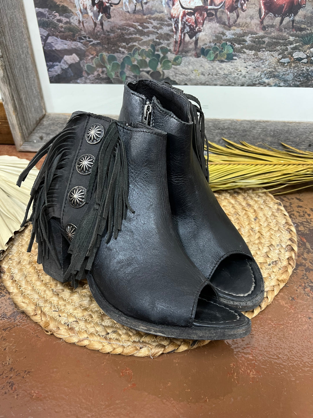 The Toscano Open Toe Liberty Black Booties