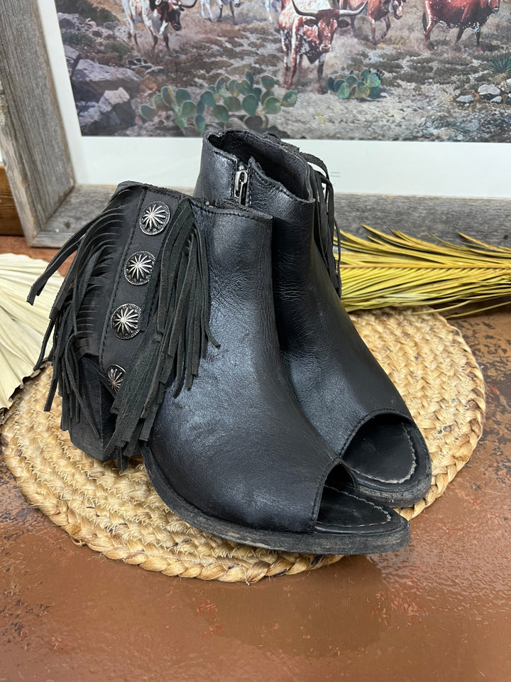 The Toscano Open Toe Liberty Black Booties