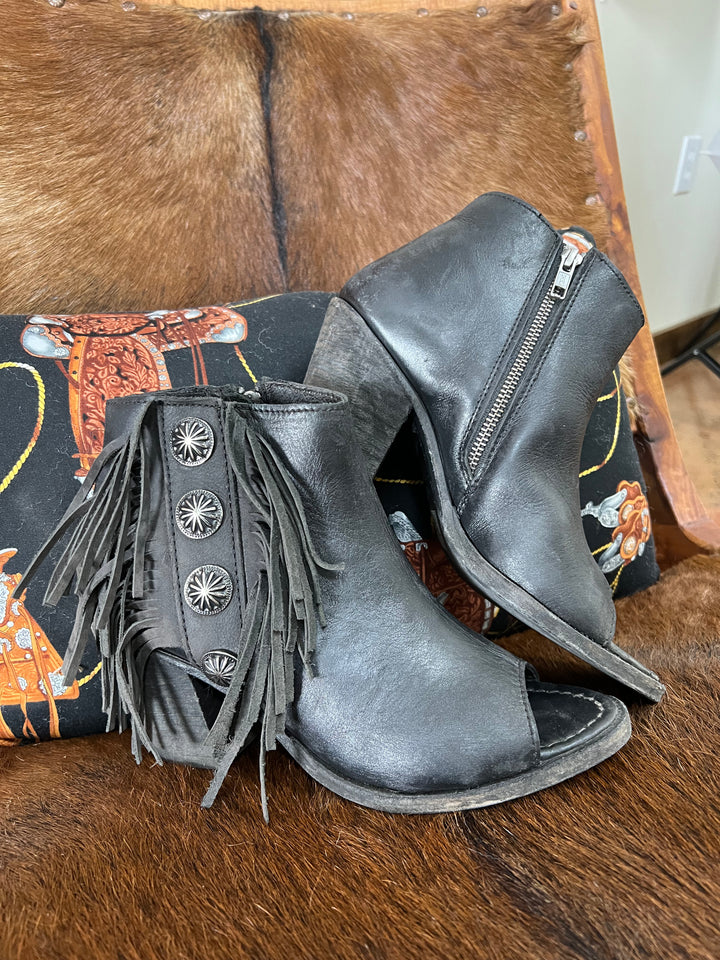 The Toscano Open Toe Liberty Black Booties