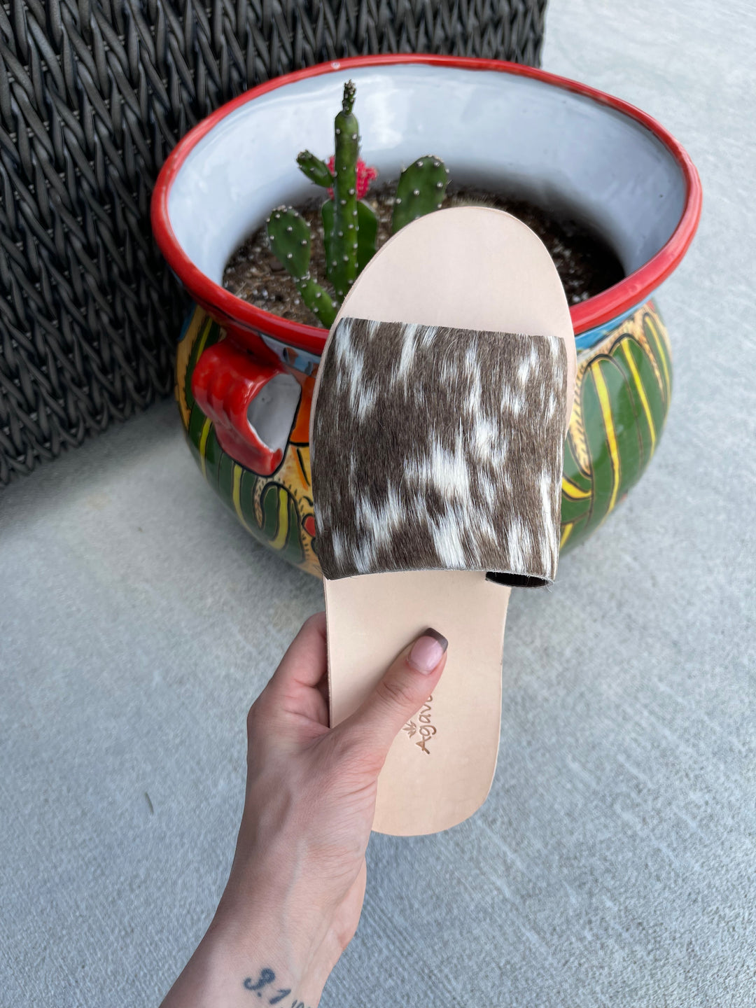 Chocolate Speckled Cowhide Sandals